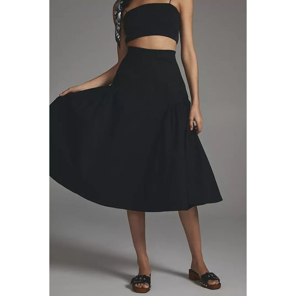 NWT $315 ANTHROPOLOGIE HOPE FOR FLOWERS SOLD OUT SOLID BLACK MIDI SKIRT SIZE MED - Picture 4 of 7